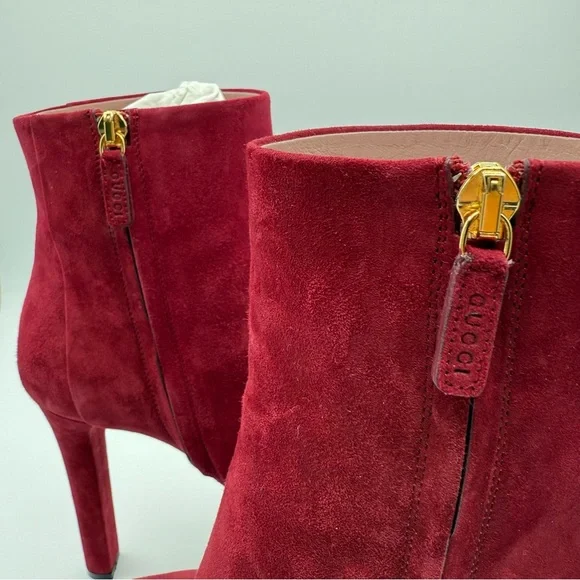 Gucci Kid Suede Red Platform Ankle Boots High Heel EU 37.5 US 7.5 - Picture 16 of 17